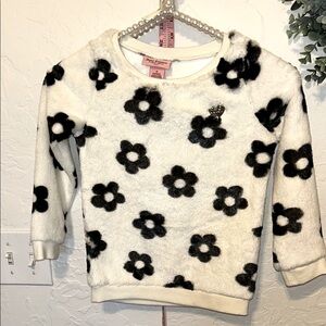 Juicy Couture Cream and Black Floral Furry Kids Top. Sz. 5